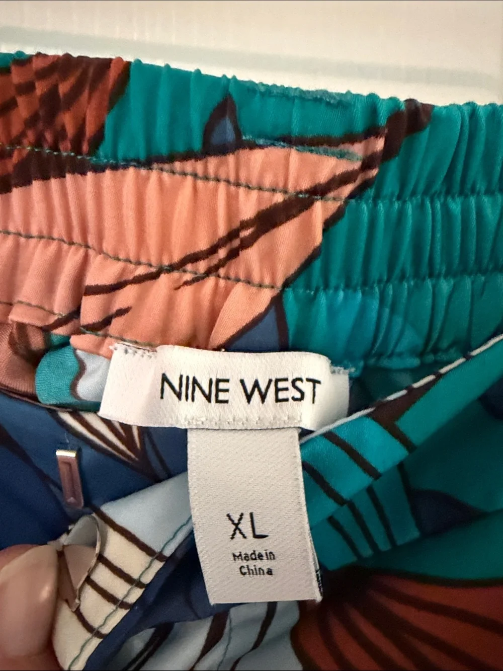 Nine West Teal Floral Wide-Leg Pants